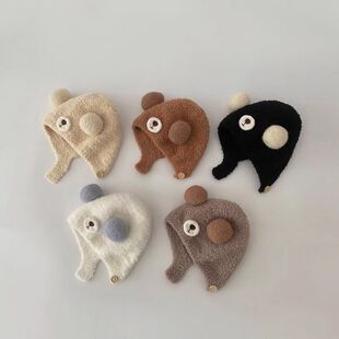 婴儿帽子秋冬季宝宝毛线帽儿童护耳帽珊瑚绒可爱针织男童女童冬款