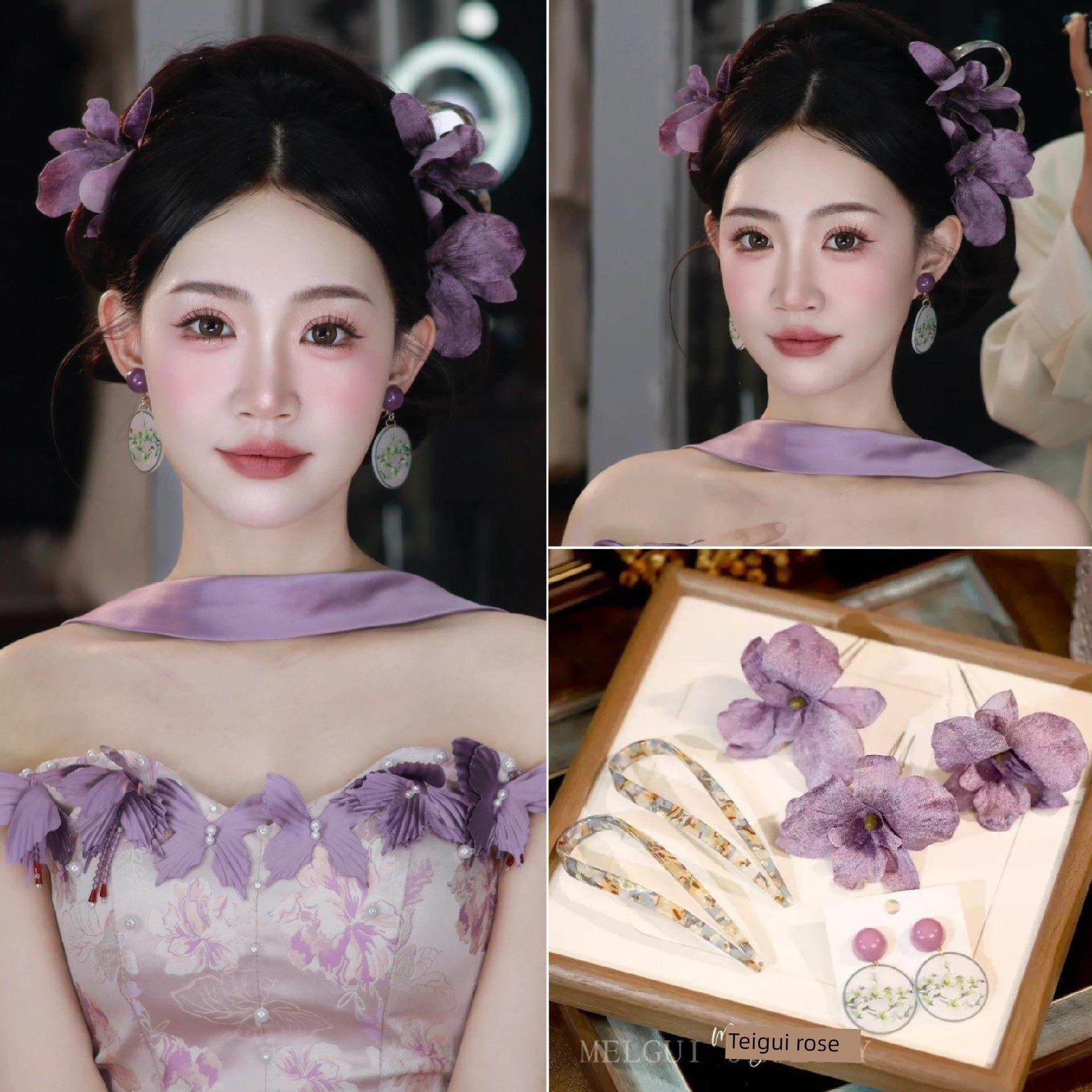 森系新娘花环头饰仿真粉色花朵绿植发夹头花影楼拍照婚纱盘发配饰