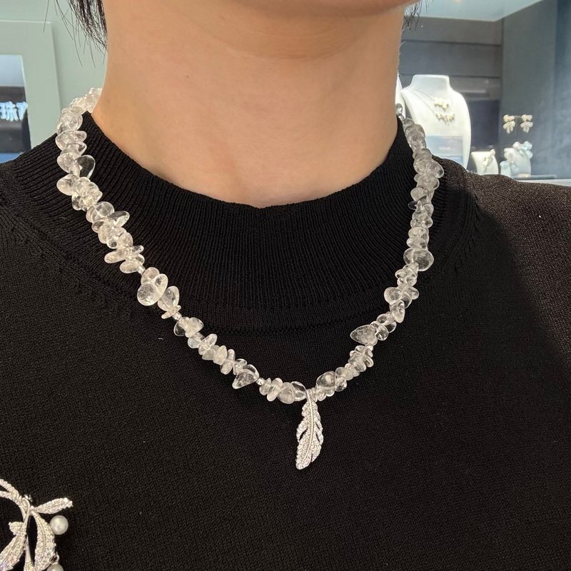 水晶羽毛项链女高级感送女友礼物
