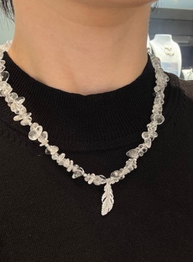 水晶羽毛项链女高级感送女友礼物