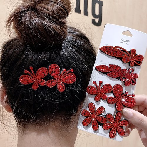 新年水钻红色夹子侧边女水钻发夹刘海夹头饰韩国网红新款发卡边夹