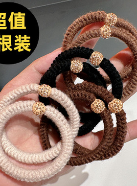 网红新韩国高弹力发圈水钻黑色基础发绳简约耐用橡皮筋扎马尾头绳