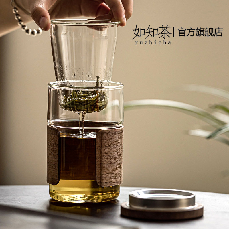 玻璃竖纹防烫泡茶杯茶水分离毛尖绿茶喝茶杯子办公室个人功夫茶具