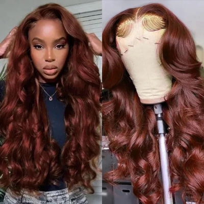 Body Wave Lace Front Wigs Synthetic Reddish Brown Wig For Wo