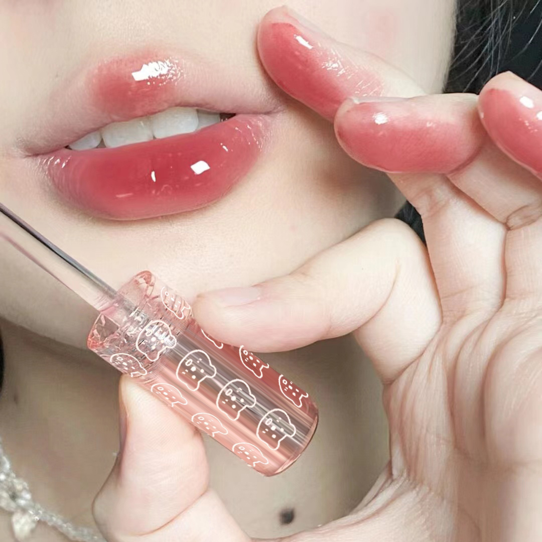 Cherry Pink Mirror Water Lip Gloss Lip Glaze Transparent Gla 彩妆/香水/美妆工具 男士粉饼 原图主图