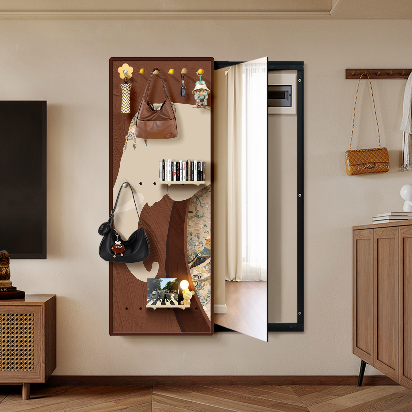 2026新款全身镜电表箱遮挡推拉镜中古风创意收纳墙洞洞板穿衣镜子,家居饰品,镜面画,淘宝优惠券,粉丝福利购,淘宝优惠卷