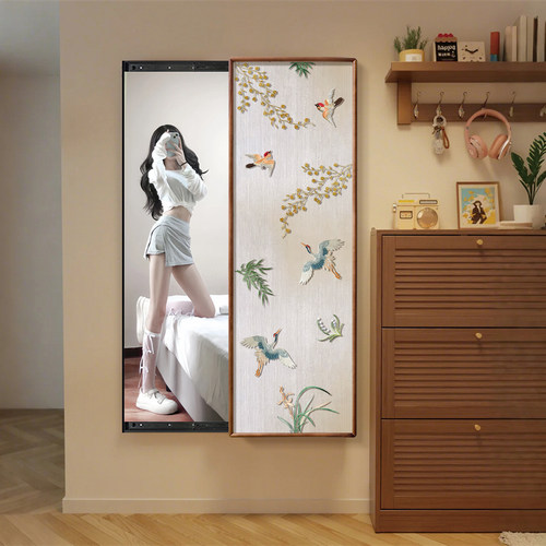 老钱风全身镜上墙隐藏式推拉镜子