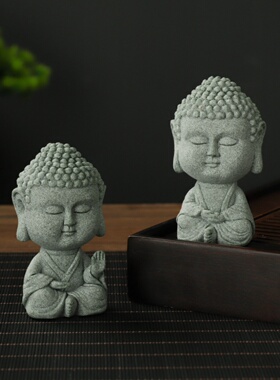 绿色砂岩如来茶宠物摆件桌面小佛像鱼缸假山园林绿化盆栽盆景微景