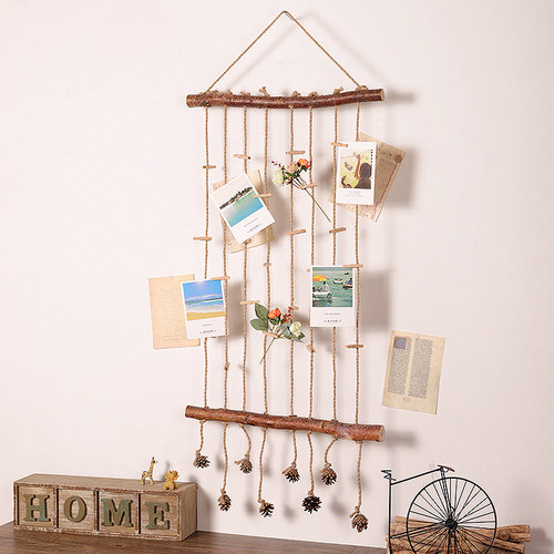 木质照片墙手工麻绳装饰墙面挂饰