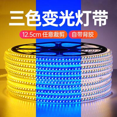 三色变光灯带led灯条220v自粘客厅家用吊顶线条灯线槽变色软灯条