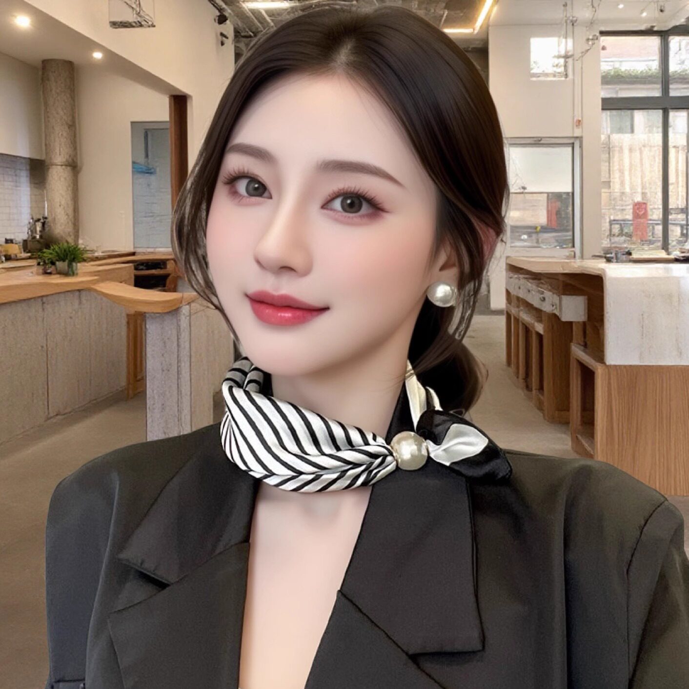 丝巾女2025新款高级感磁吸扣围巾护颈围脖装饰领巾百搭气质丝巾