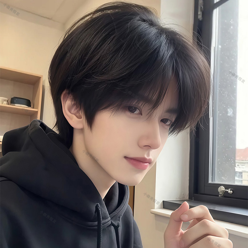 少年感假发男全头套韩系微分碎盖短发自然蓬松男生日常真假发套