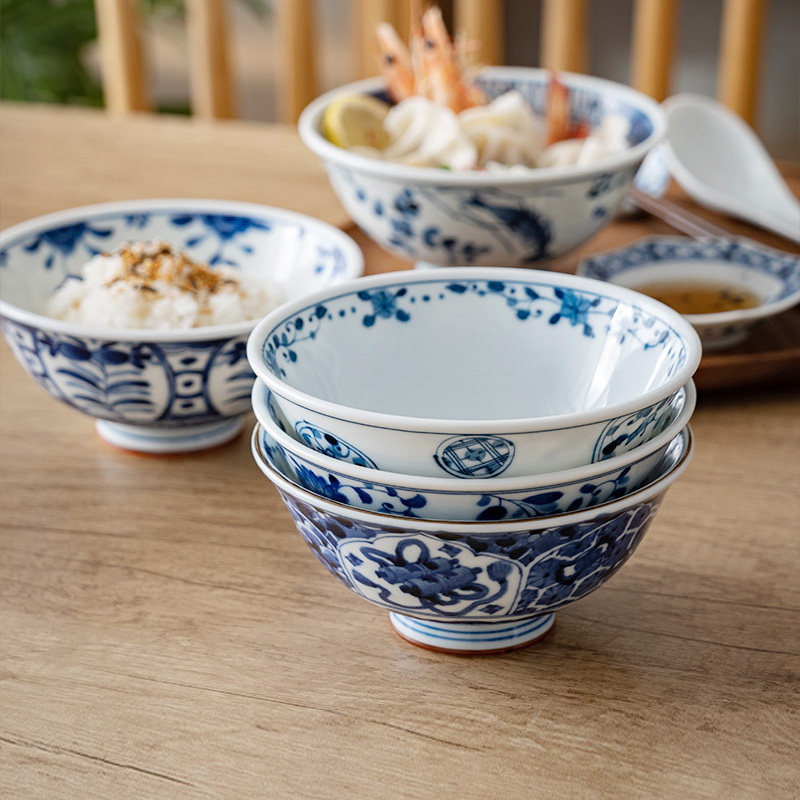蓝凛堂 青花碗单个日本进口陶瓷碗家用饭碗日式釉下彩餐具高脚碗