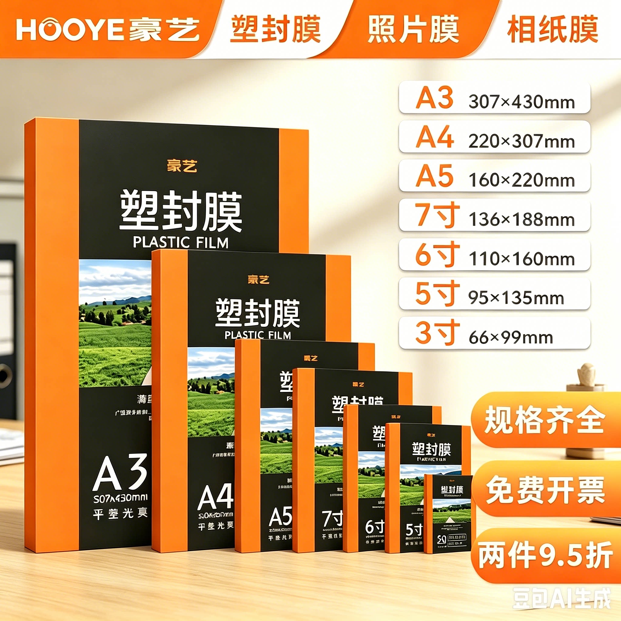 豪艺防水塑封膜过塑照片护卡膜100张7C过塑膜A4照片塑封机专用耗材热缩膜3寸5寸6寸7寸透明相片保护膜过胶膜