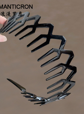 发箍高颅顶波浪女款洗脸专用夏季不勒头黑色带齿头窟短发运动发卡