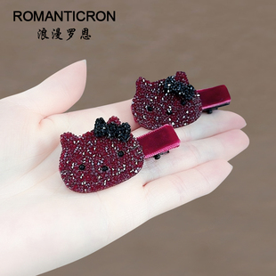 儿童发夹侧边可爱女刘海无痕日韩鸭嘴一字夹红色发量少短发边夹