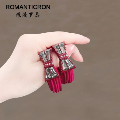 红色发圈皮套女水晶蝴蝶结不勒发无扎痕奢华奢侈高端过年喜庆头绳