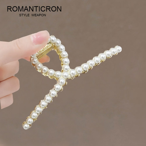 鲨鱼夹珍珠日韩简约气质发夹