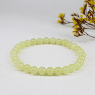 和田玉6mm黄口单圈圆珠手串无裂无棉女款手链天然玉石黄玉手饰