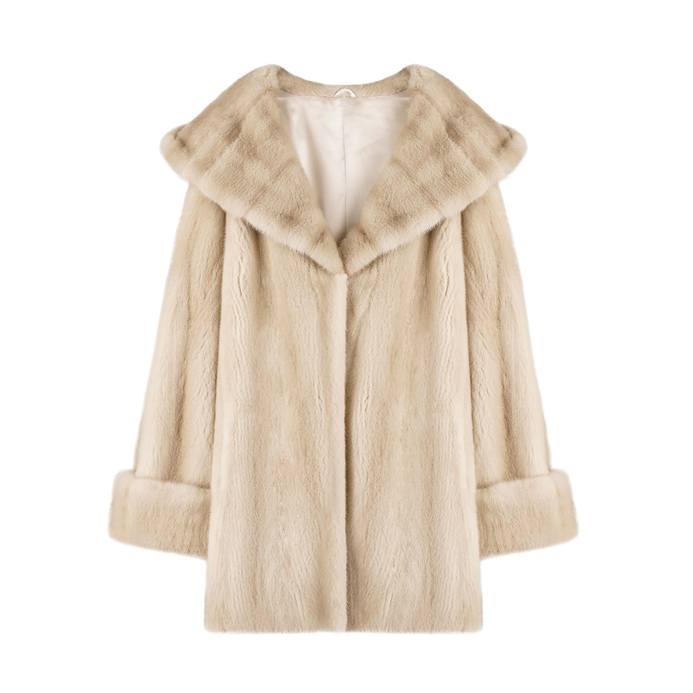 黑翼美蓝尊进口天鹅绒水貂披肩帽挽袖新款外套F-611