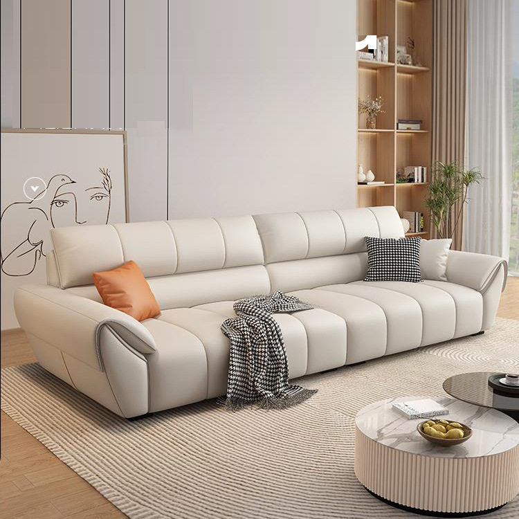 意式极简真皮沙发大小户型现代简约钢琴键皮艺直排沙发