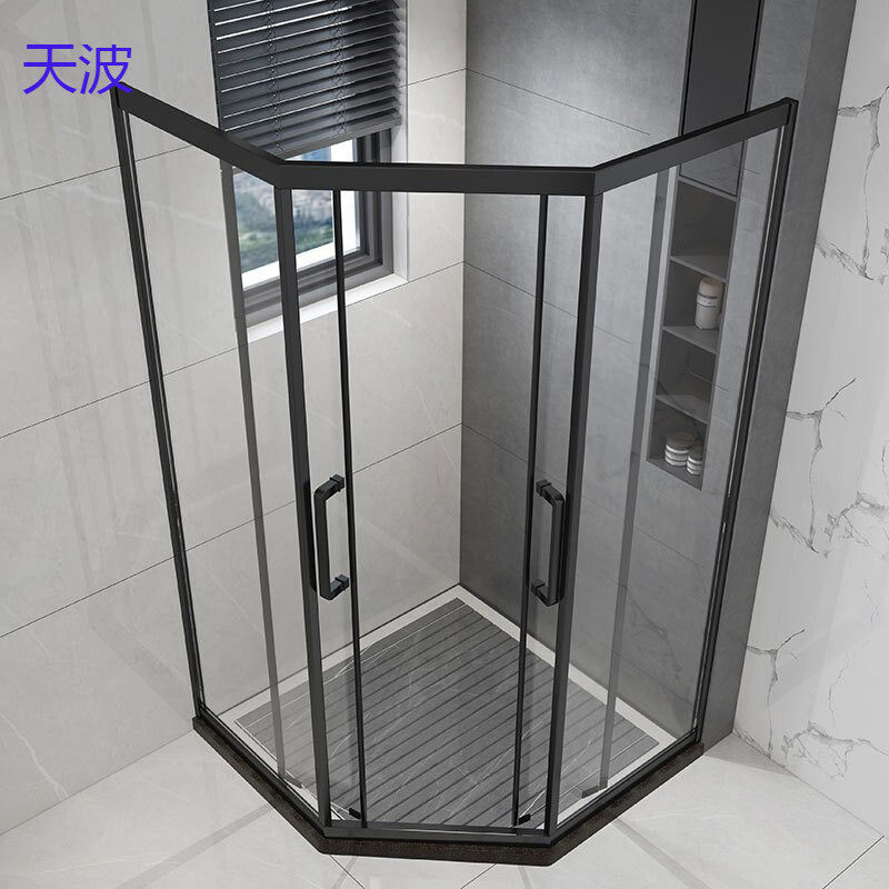 bts钻石型淋浴房玻璃隔断隔断推拉式玻璃移门洗澡不锈钢干湿分离