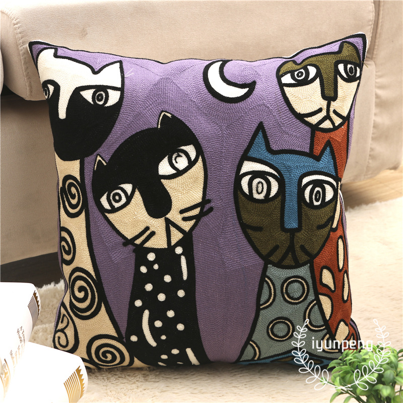 速卖通货源抽象梵高喵星人满绣刺绣抱枕毕加索靠垫套床头汽车