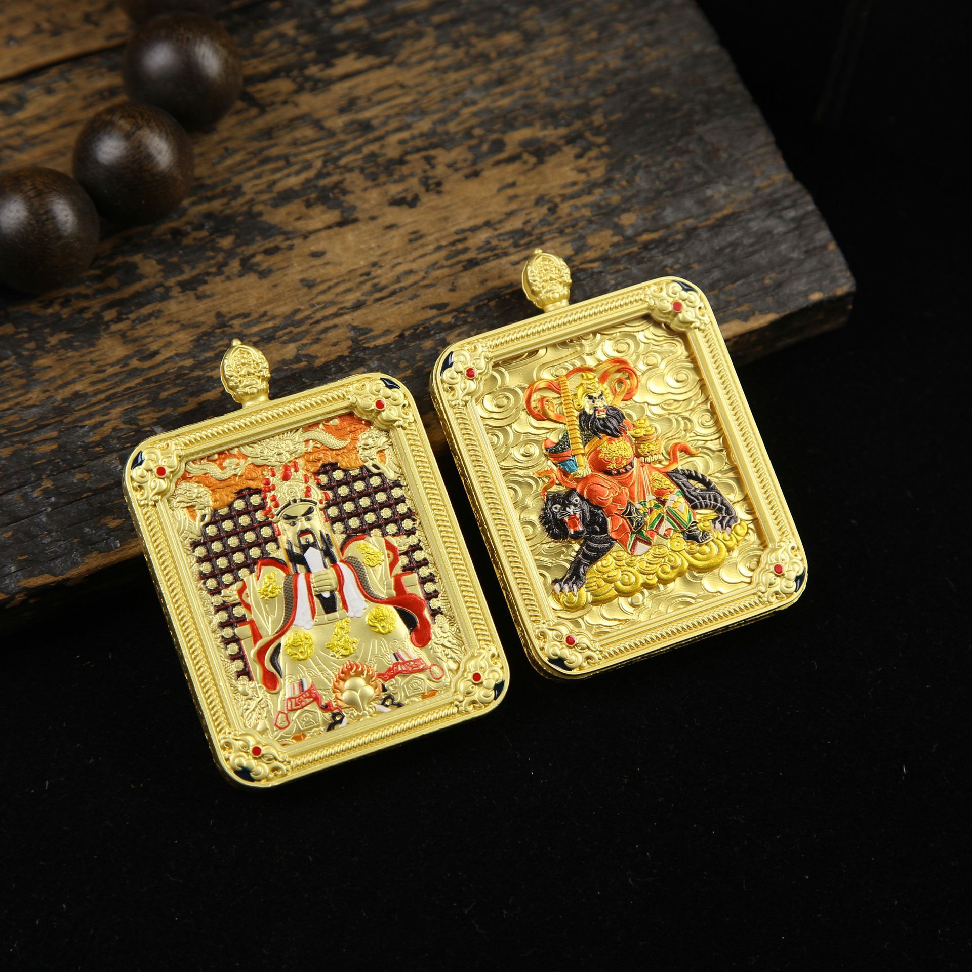 武财神赵公明五爷唐卡画像立体吞金兽壳项链佛牌新中式五台山装饰