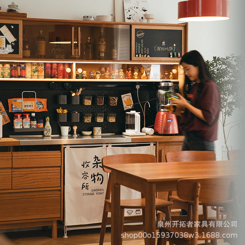 日式实木餐边柜餐桌一体高柜小户型客厅收纳茶水柜餐厅简约橱柜