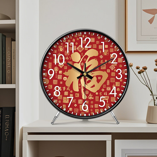 新中式万福图台式客厅玄关轻奢个性高级时钟钟表时尚大气创意座钟