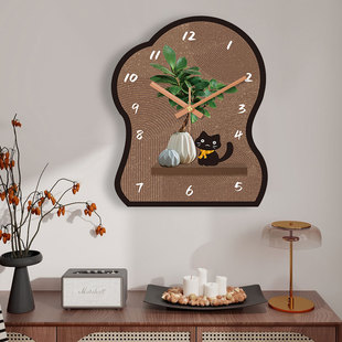 中古风猫咪卡通客厅挂钟复古钟表摆件桌面时钟摆台式挂墙面免打孔