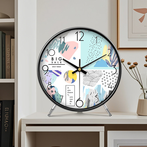 卧室客厅家居台式钟表摆放式激励标语台钟时钟现代艺术风轻奢座钟