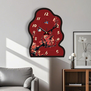 时尚中古风挂画摆件画时钟新中式花鸟复古钟表挂钟客厅装饰画挂墙