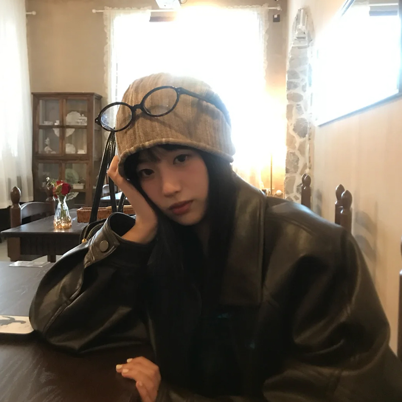 日系渐变混色针织包头帽