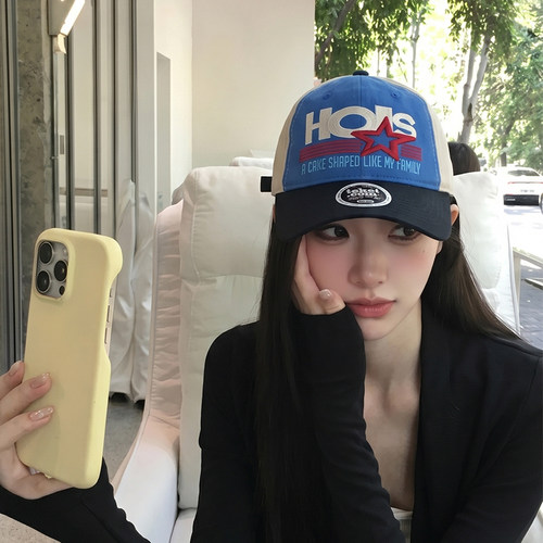 潮牌拼色显脸小遮阳鸭舌帽女款