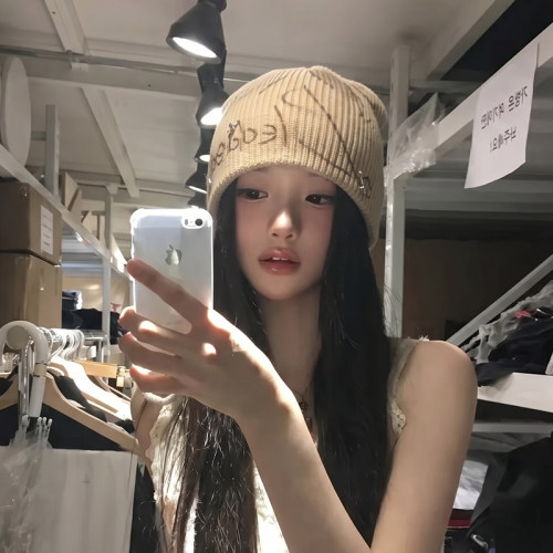 美式辣妹字母保暖堆堆帽女大头围