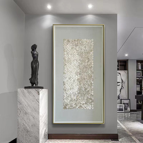 现代轻奢贝壳装饰画玄关客厅走廊立体挂画手工拼贴长方形酒店高档