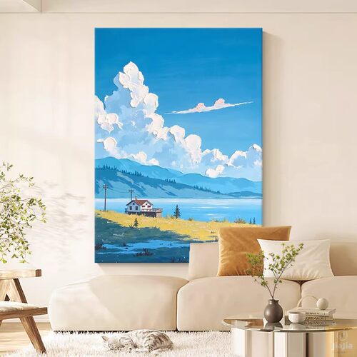 奶油风肌理画手绘油画风景沙滩日出玄关装饰画现代简约客厅挂画