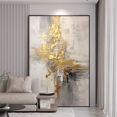 现代简约手绘油画客厅沙发背后挂画高级感轻奢入户玄关走廊装饰画