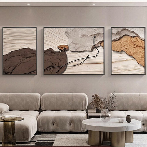 现代简约客厅装饰画黑白抽象沙发背景墙面壁画高级感大气三联挂画