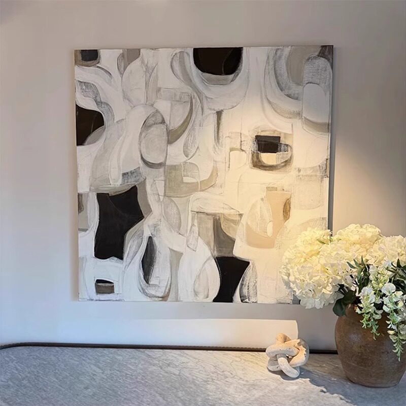 法式中古奶油风客厅沙发后装饰画高级感挂画手绘油画简约现代风格