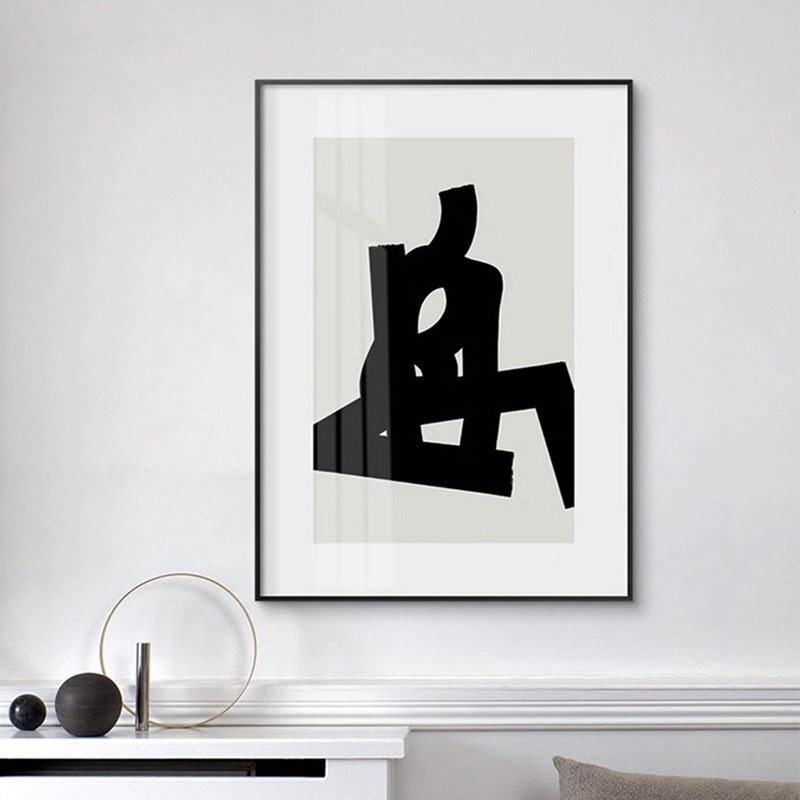 现代简约抽象艺术装饰画餐厅壁画黑白人物北欧风玄关挂画桌面摆画