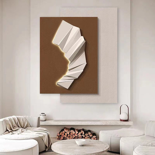 现代简约客厅高端装饰画沙发背景3D立体浮雕抽象几何叠加壁画软装