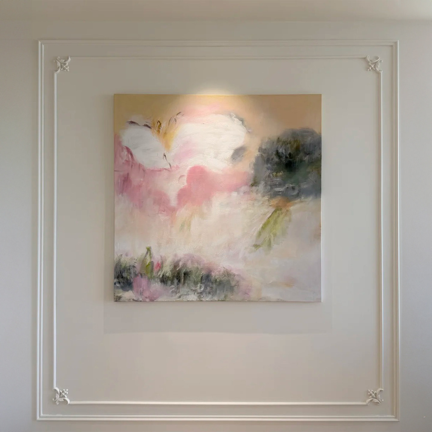 法式暖色调抽象手绘油画餐厅挂画奶油风装饰画黄色调小众艺术方形