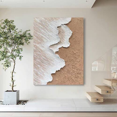 法式奶油风厚肌理手绘油画客厅装饰画现代轻奢高级感入户门玄关挂