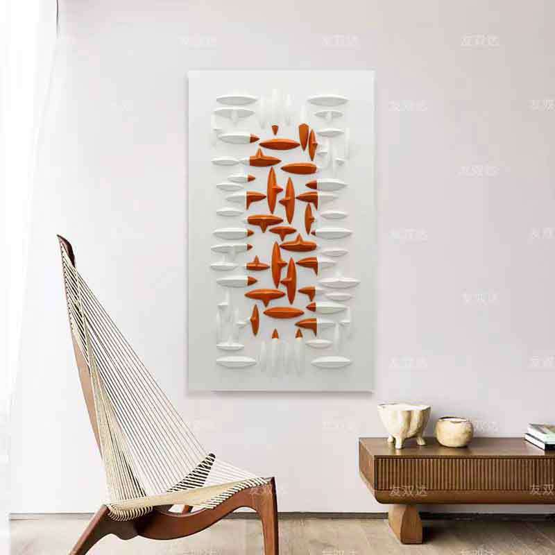 木块立体雕刻组合画客厅抽象挂画简约实物立体画样板装饰画