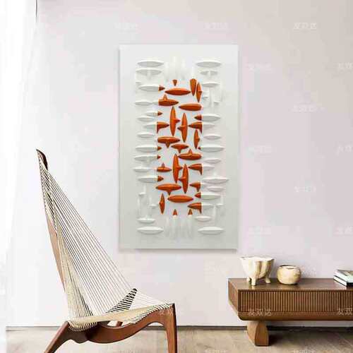 木块立体雕刻组合画客厅抽象挂画简约实物立体画样板装饰画