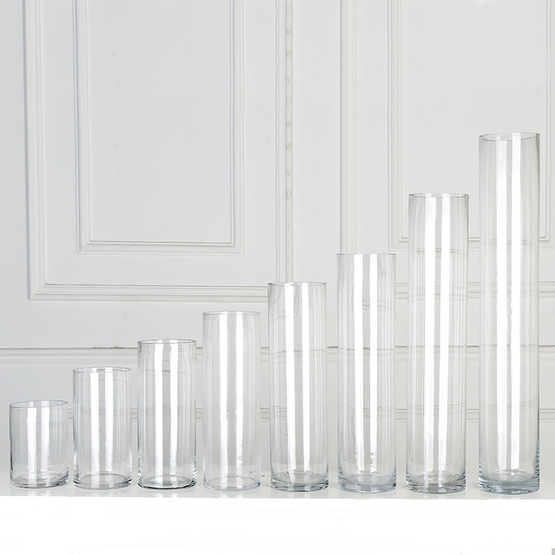 大号落地直筒水培富贵竹透明玻璃花瓶鱼缸婚庆路引插花水培圆筒