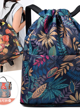 束口袋抽绳双肩包女户外运动训练旅行旅游大容量拉绳布袋收纳背包