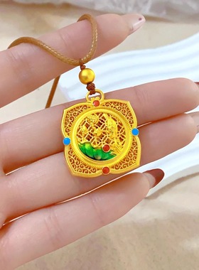 古法吊坠女珐琅彩镂空花丝喜鹊莲花吊坠毛衣链坠子中国风送女友